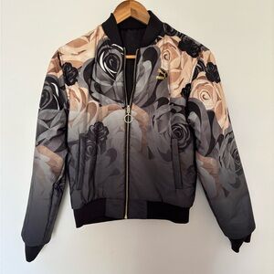 Puma Women's Rose Pattern Bomber Jacket reversible - Black and Tan